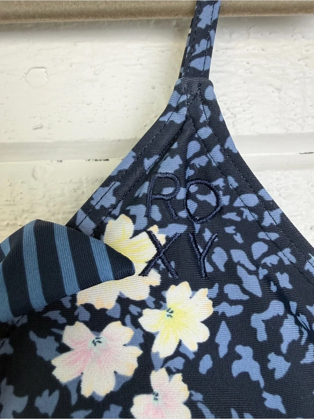 Roxy Girls Navy Blue Floral & Stripe Bikini Top